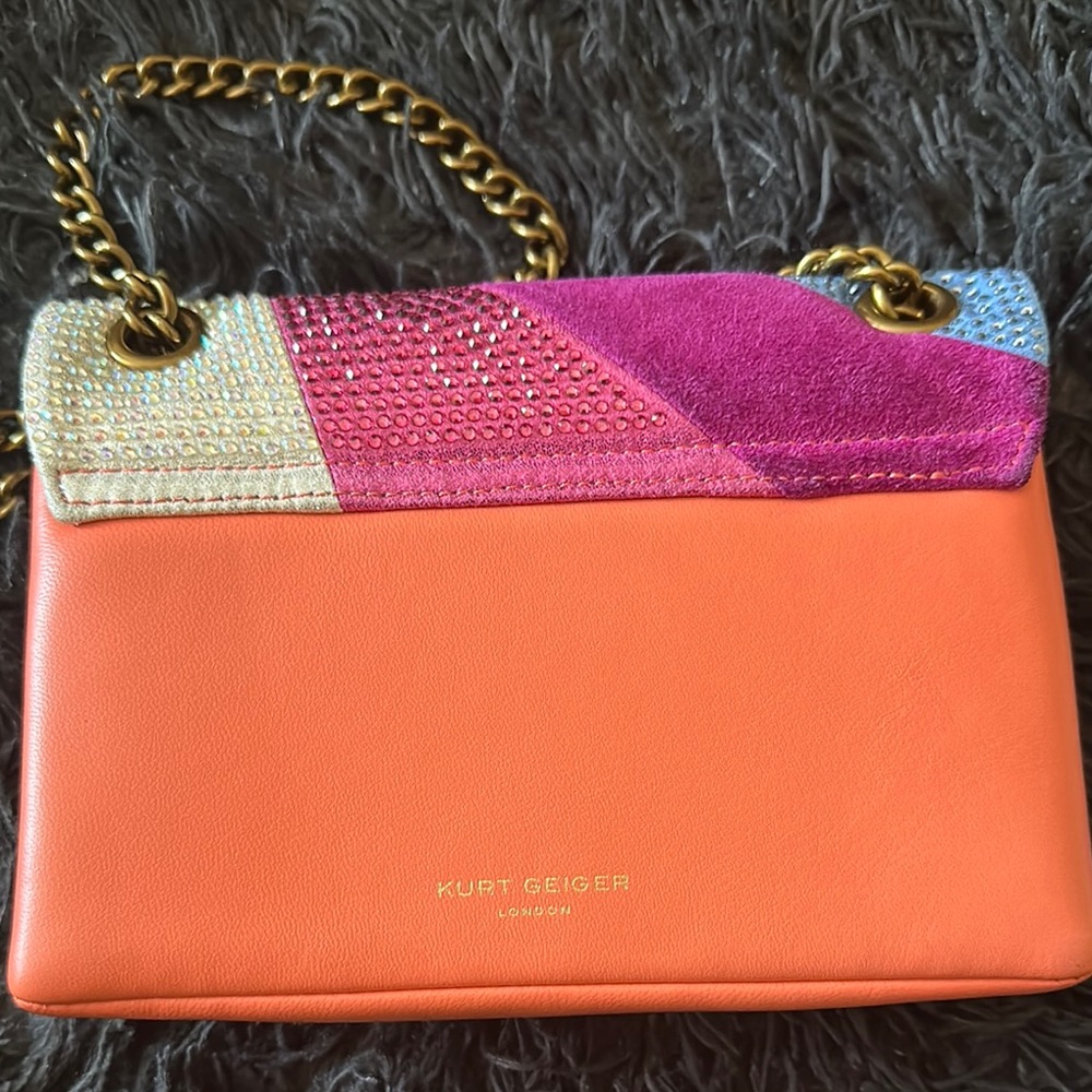 Multicolor Suede Rainbow Crossbody Bag with Gold Chain - Picture 2 of 3